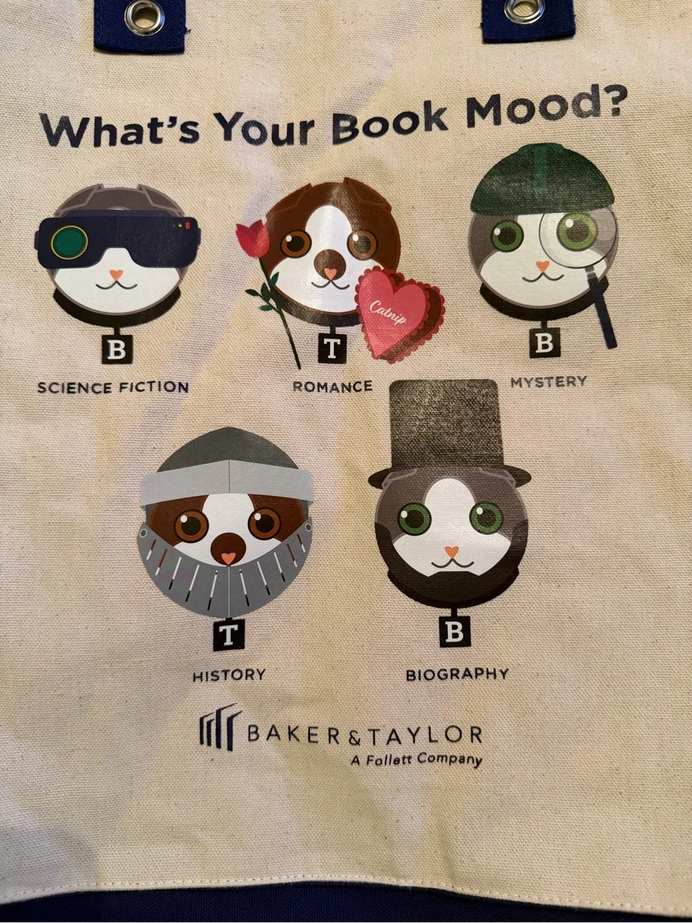 What's Your Book Mood?' Canvas Tote - Navy Trim - Picture 2 of 5